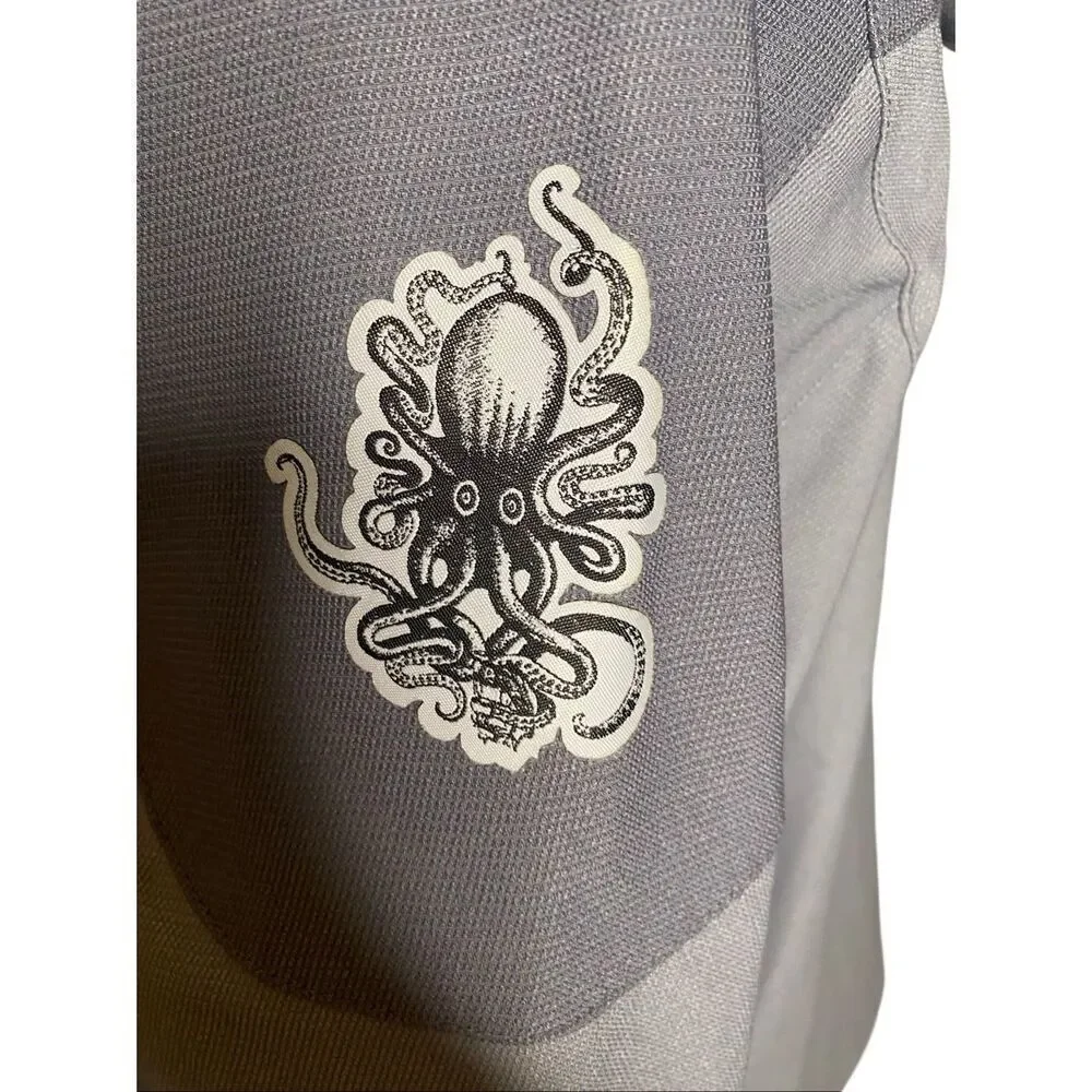North America Branding Gray Softshell Jacket Men’s Large Hooded Octopus Patch